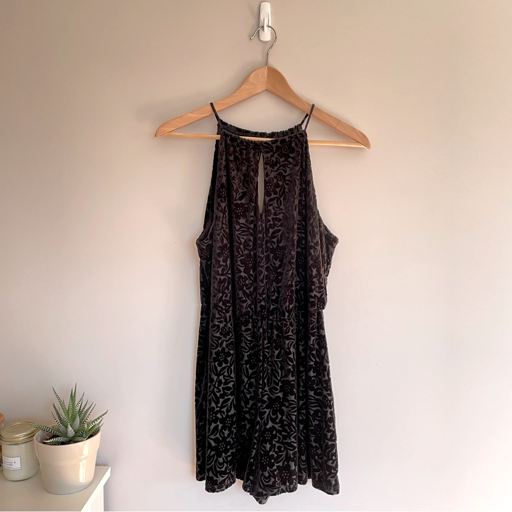 Miss Selfridge | black velvet floral romper, US 10